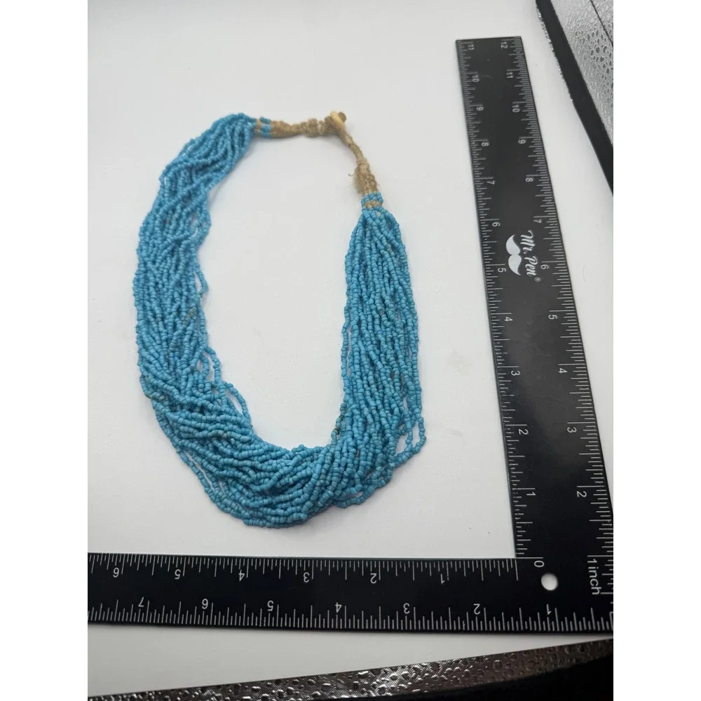 Vintage‎ Multi Strand Turquoise Blue Seed Bead Statement Necklace Tribal Boho